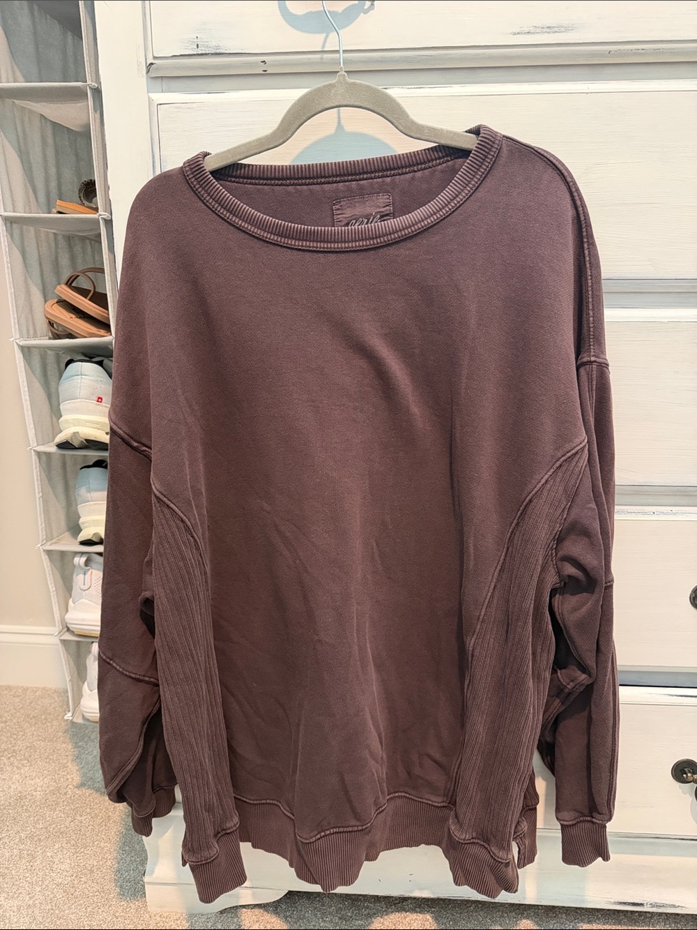 aerie Oversized Crewneck Sweatshirt in Plum